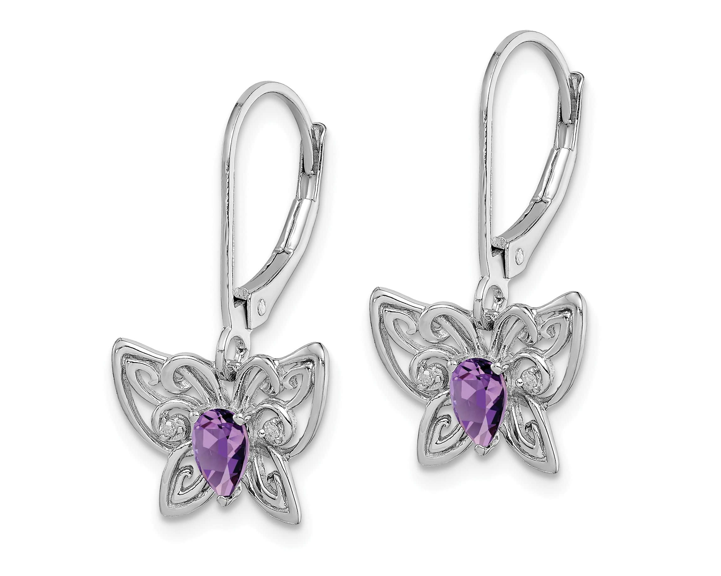 3/8 ct. t.w. Amethyst and Diamond Accent Butterfly Earrings in Rhodium-plated Sterling Silver