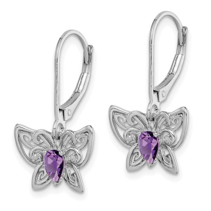 3/8 ct. t.w. Amethyst and Diamond Accent Butterfly Earrings in Rhodium-plated Sterling Silver