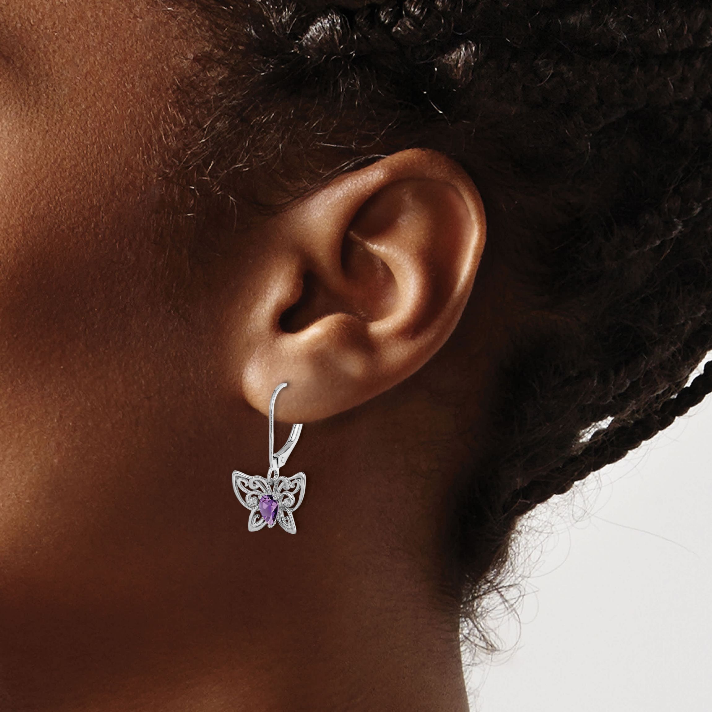 3/8 ct. t.w. Amethyst and Diamond Accent Butterfly Earrings in Rhodium-plated Sterling Silver