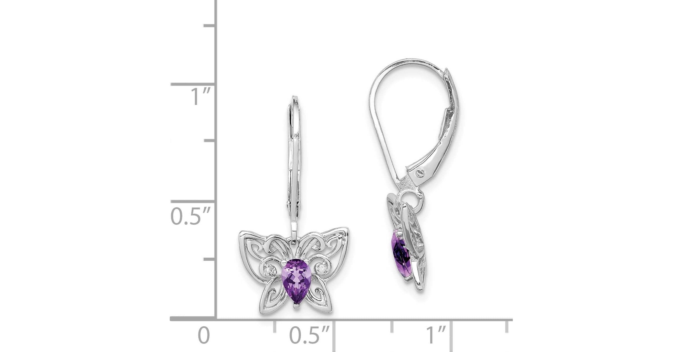3/8 ct. t.w. Amethyst and Diamond Accent Butterfly Earrings in Rhodium-plated Sterling Silver