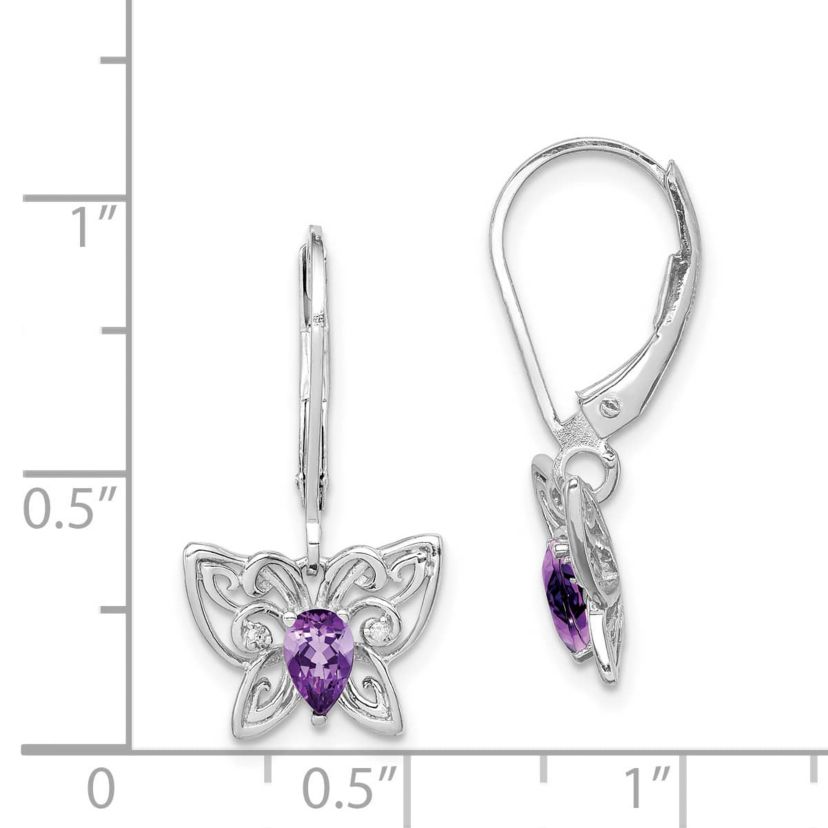 3/8 ct. t.w. Amethyst and Diamond Accent Butterfly Earrings in Rhodium-plated Sterling Silver