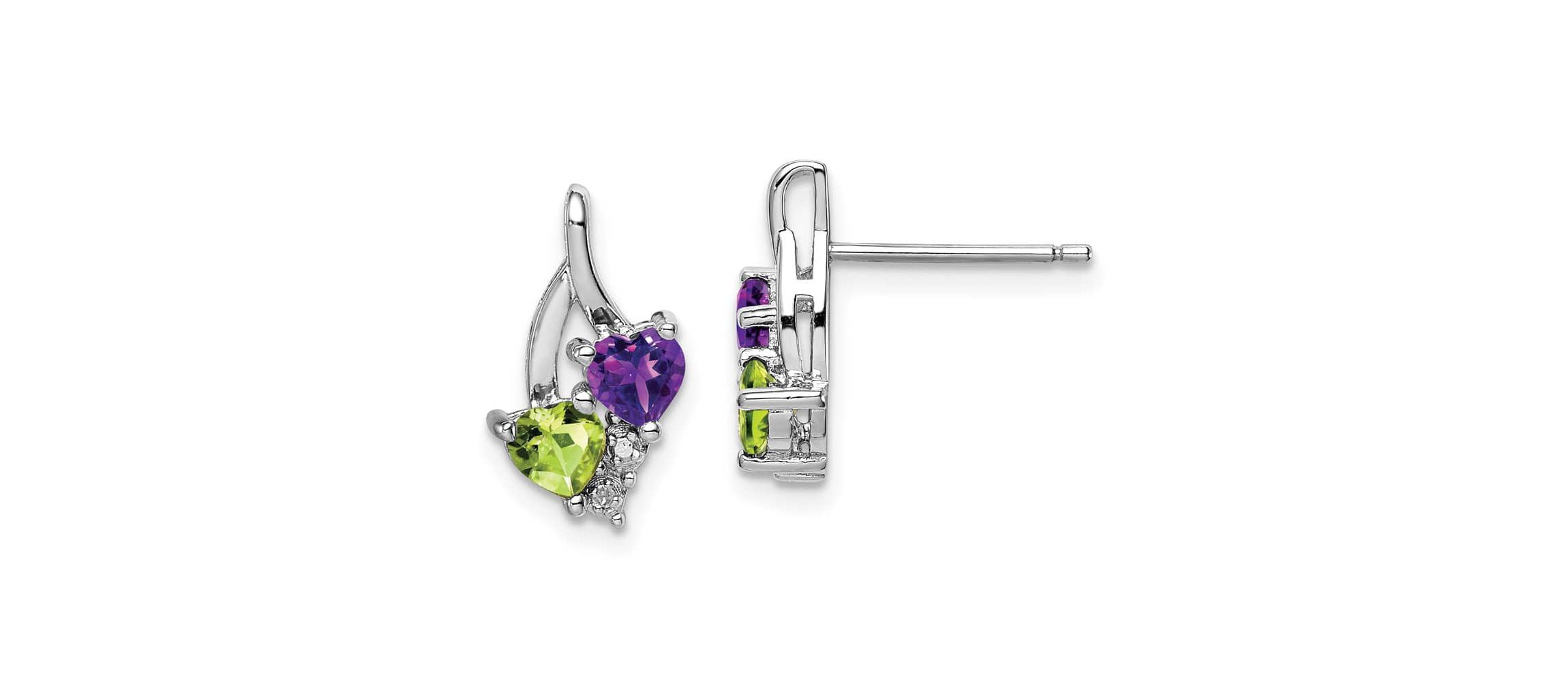 1/10 ct. t.w. Amethyst, 1/2 ct. t.w. Peridot and 0.01 ct. t.w. Diamond Earrings in Rhodium-plated Sterling Silver
