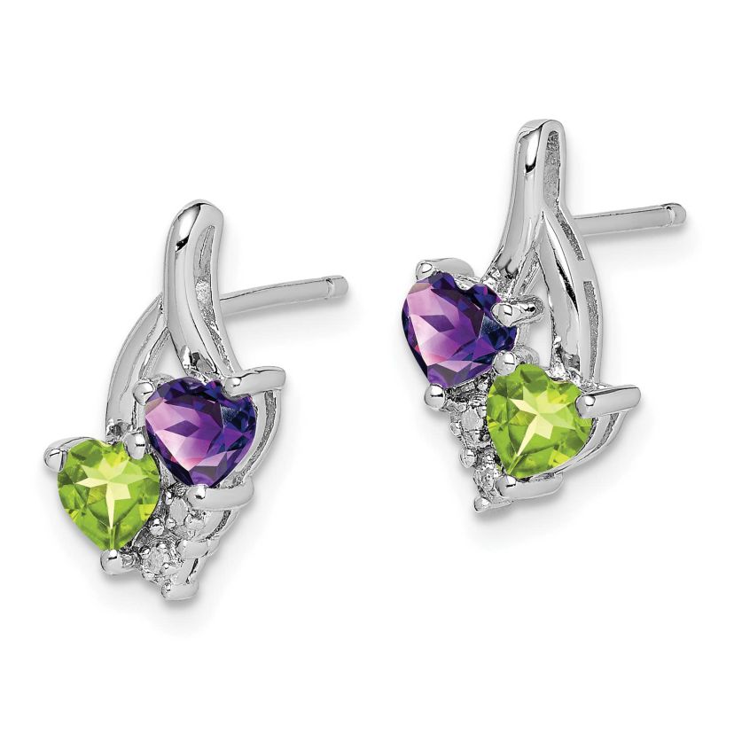 1/10 ct. t.w. Amethyst, 1/2 ct. t.w. Peridot and 0.01 ct. t.w. Diamond Earrings in Rhodium-plated Sterling Silver