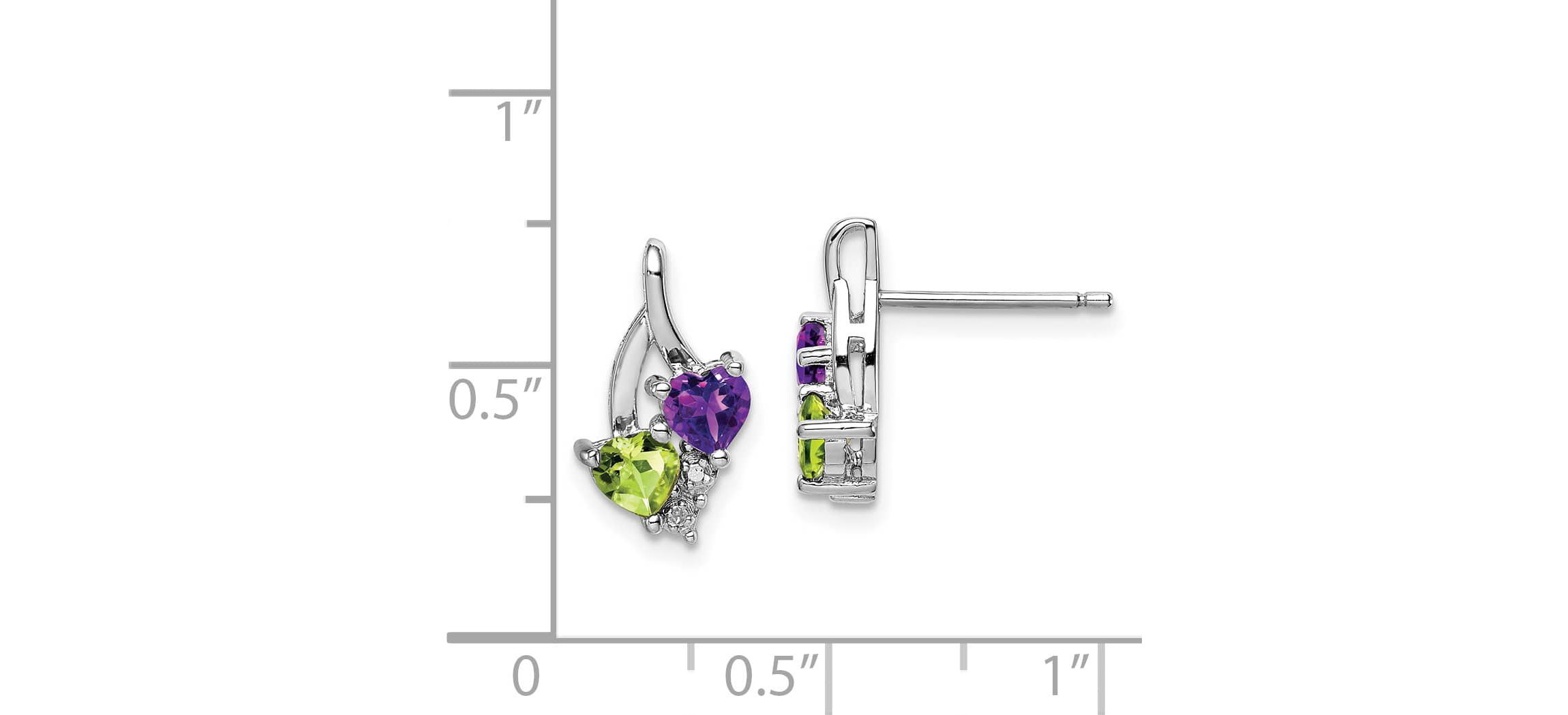 1/10 ct. t.w. Amethyst, 1/2 ct. t.w. Peridot and 0.01 ct. t.w. Diamond Earrings in Rhodium-plated Sterling Silver