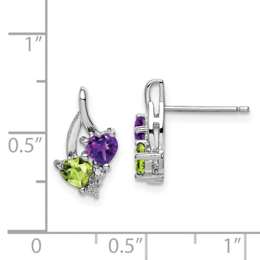 1/10 ct. t.w. Amethyst, 1/2 ct. t.w. Peridot and 0.01 ct. t.w. Diamond Earrings in Rhodium-plated Sterling Silver