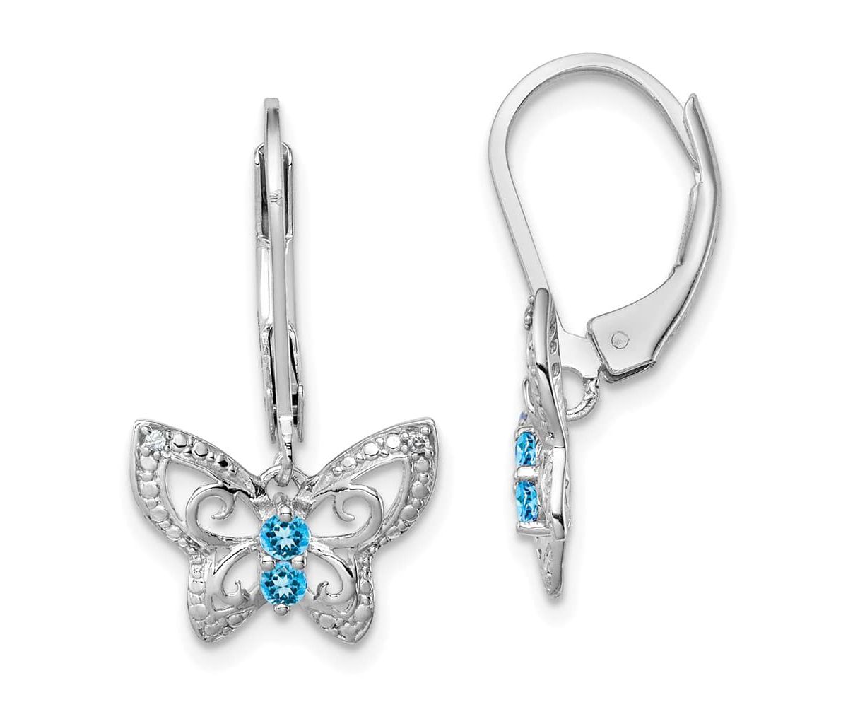 1/6 ct. t.w. Blue Topaz and Diamond Accent Earrings in Rhodium-plated Sterling Silver