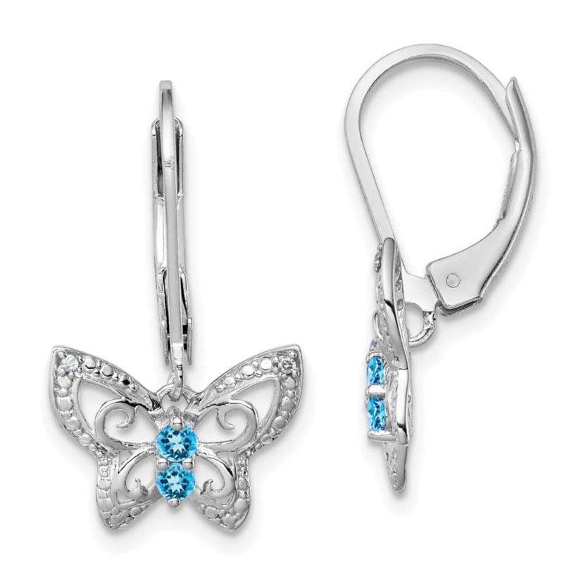 1/6 ct. t.w. Blue Topaz and Diamond Accent Earrings in Rhodium-plated Sterling Silver