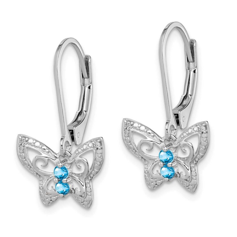 1/6 ct. t.w. Blue Topaz and Diamond Accent Earrings in Rhodium-plated Sterling Silver