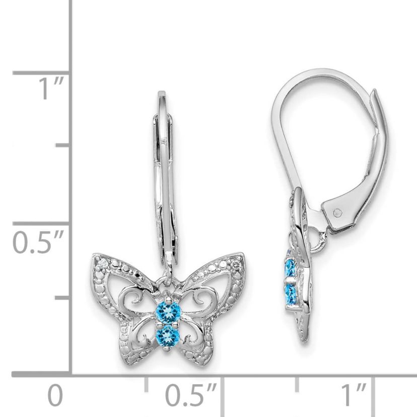 1/6 ct. t.w. Blue Topaz and Diamond Accent Earrings in Rhodium-plated Sterling Silver