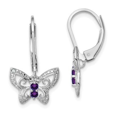Belk & Co 1/8 ct. t.w. Amethyst and Diamond Accent Butterfly Earrings in Rhodium-plated Sterling Silver, Purple