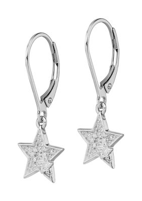 Belk & Co 1/10 ct. t.w. Diamond Star Lever Back Earrings in Rhodium Plated Sterling Silver, White