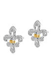 1/8 ct. t.w. Diamond Fleur de Lis Post Earrings in Rhodium Plated and 14 Karat Yellow Gold Sterling Silver