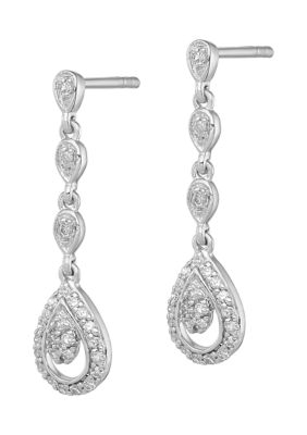 Belk & Co 1/4 ct. t.w. Diamond Teardrop Post Earrings in Rhodium Plated Sterling Silver, White