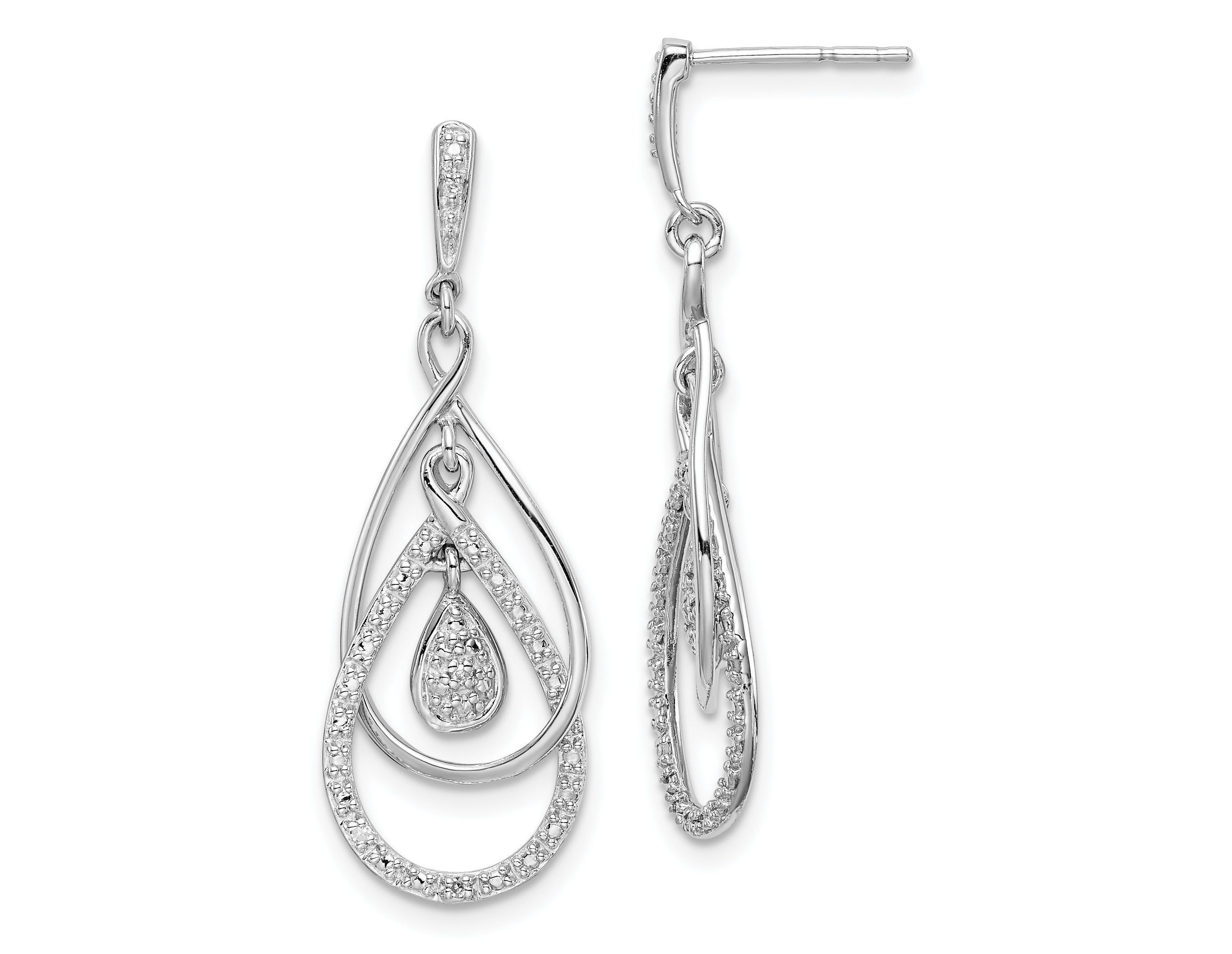 0.03 ct. t.w. Diamond Post Dangle Earrings in Rhodium-plated Sterling Silver