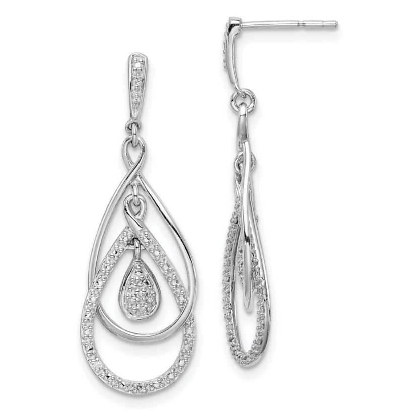 0.03 ct. t.w. Diamond Post Dangle Earrings in Rhodium-plated Sterling Silver
