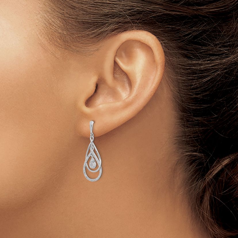 0.03 ct. t.w. Diamond Post Dangle Earrings in Rhodium-plated Sterling Silver