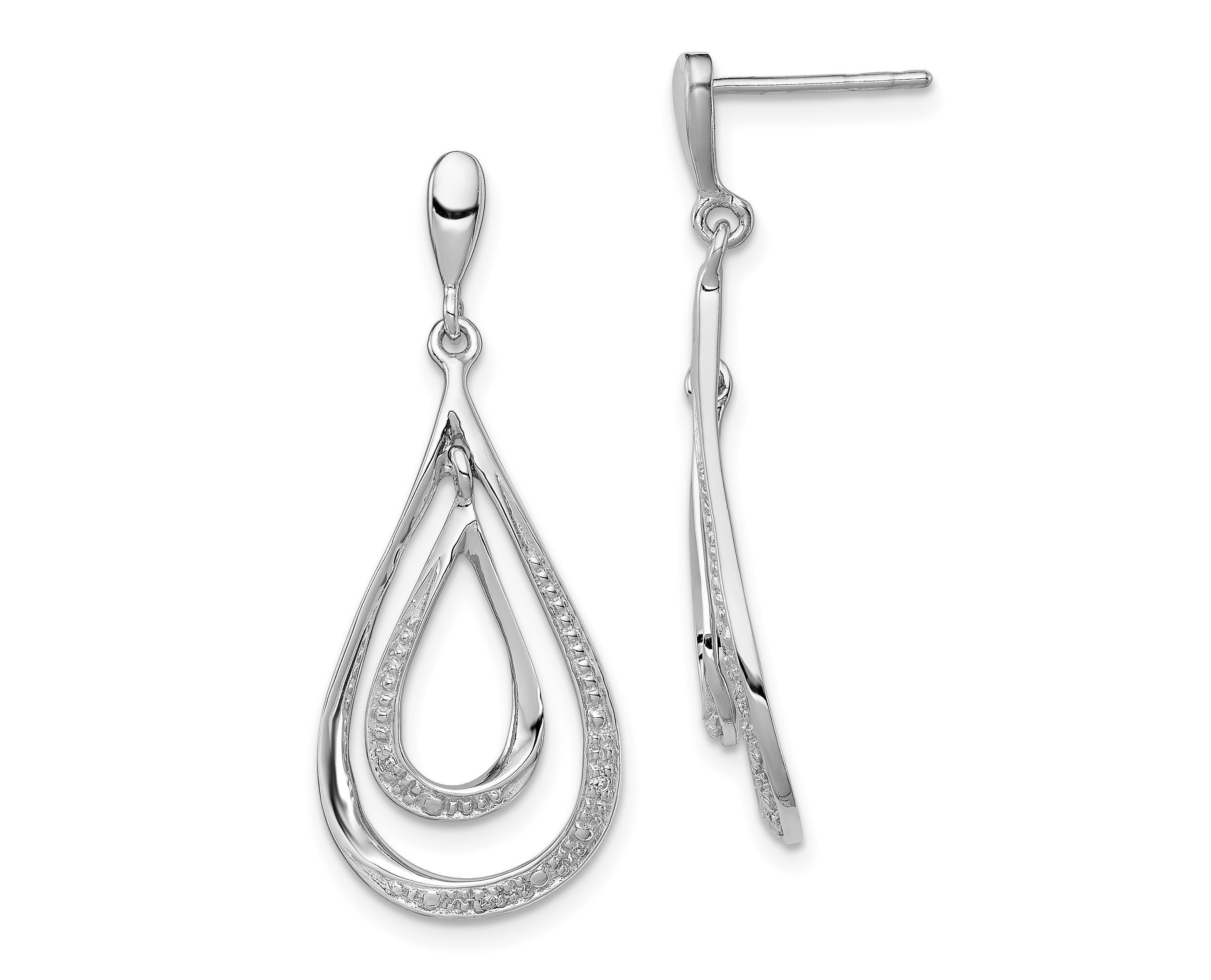 0.018 ct. t.w. Diamond Post Dangle Earrings in Rhodium-plated Sterling Silver