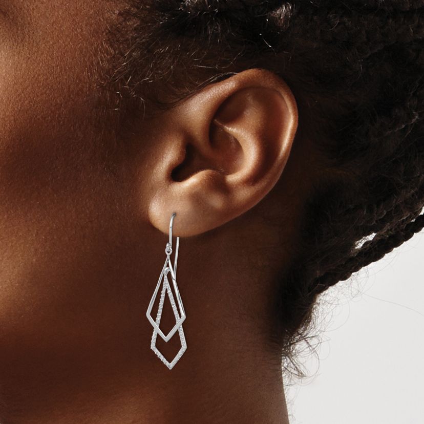 0.018 ct. t.w. Diamond Dangle Earrings in Rhodium-plated Sterling Silver