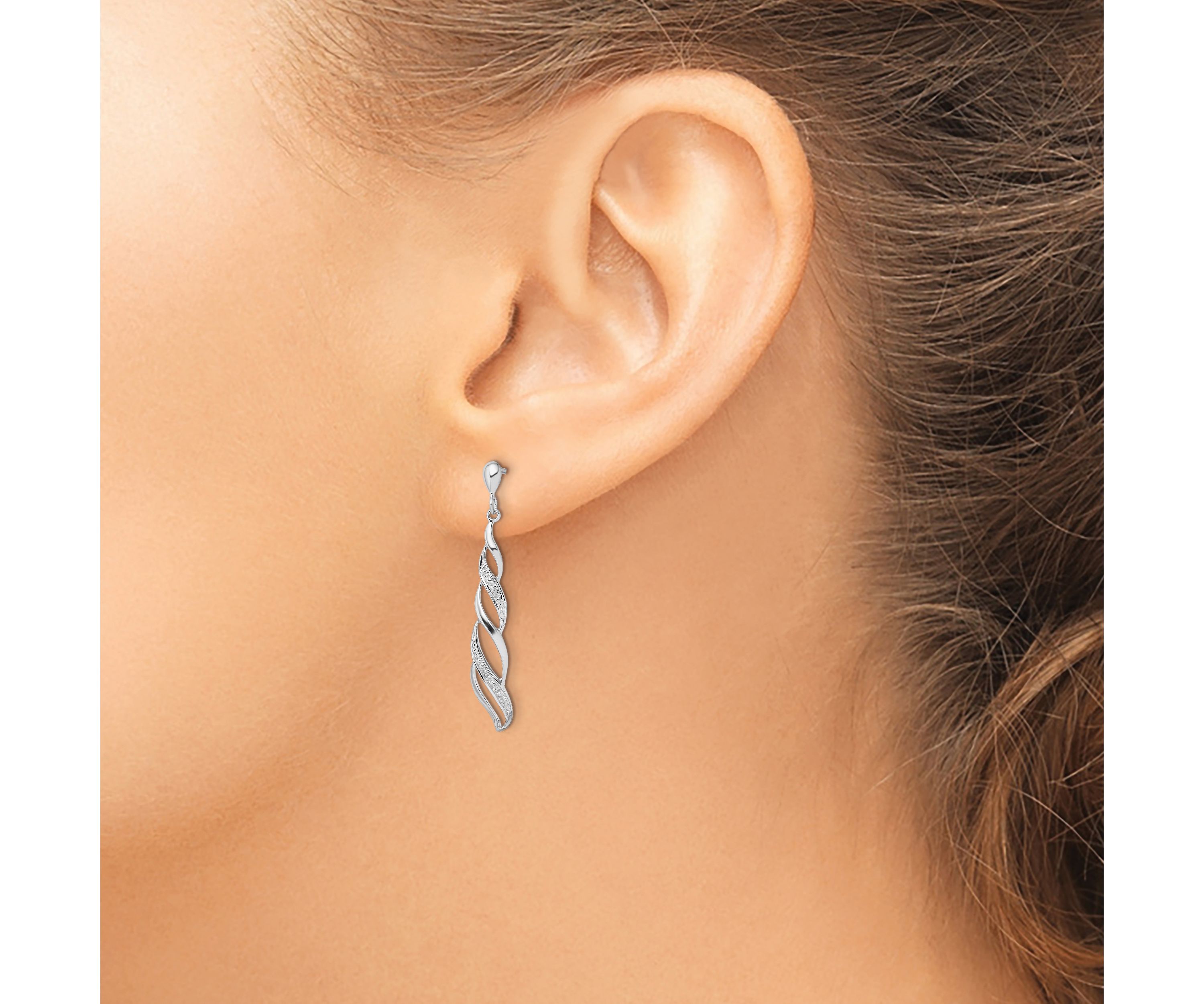 0.012 ct. t.w. Diamond Swirl Post Dangle Earrings in Rhodium-plated Sterling Silver