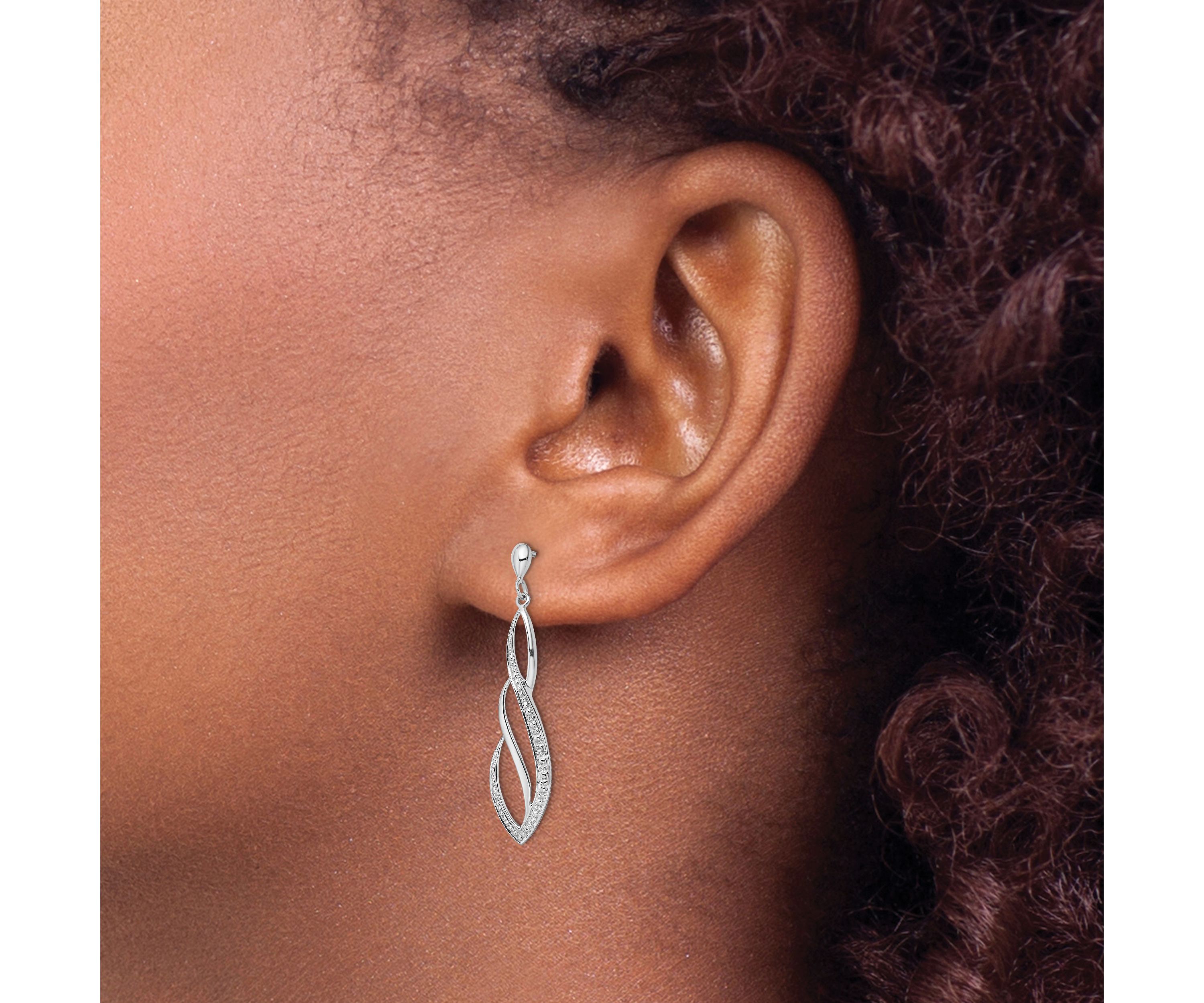 0.012 ct. t.w. Diamond Swirl Post Dangle Earrings in Rhodium-plated Sterling Silver