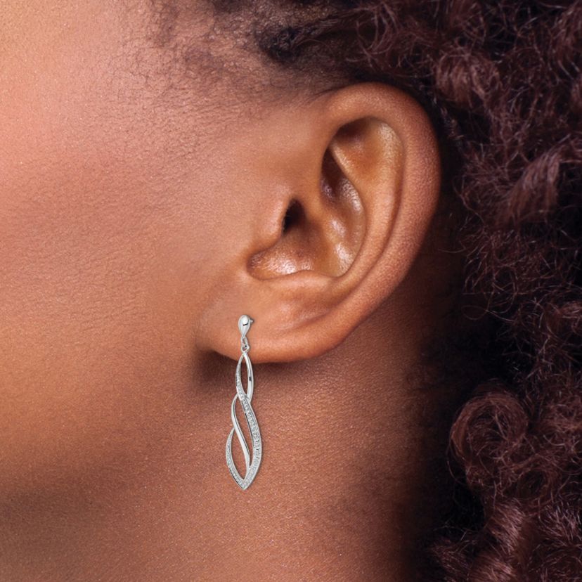 0.012 ct. t.w. Diamond Swirl Post Dangle Earrings in Rhodium-plated Sterling Silver