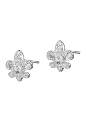 Belk & Co 1/6 ct. t.w. Diamond Fleur de Lis Post Earrings in Rhodium Plated Sterling Silver, White