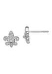 1/6 ct. t.w. Diamond Fleur de Lis Post Earrings in Rhodium Plated Sterling Silver