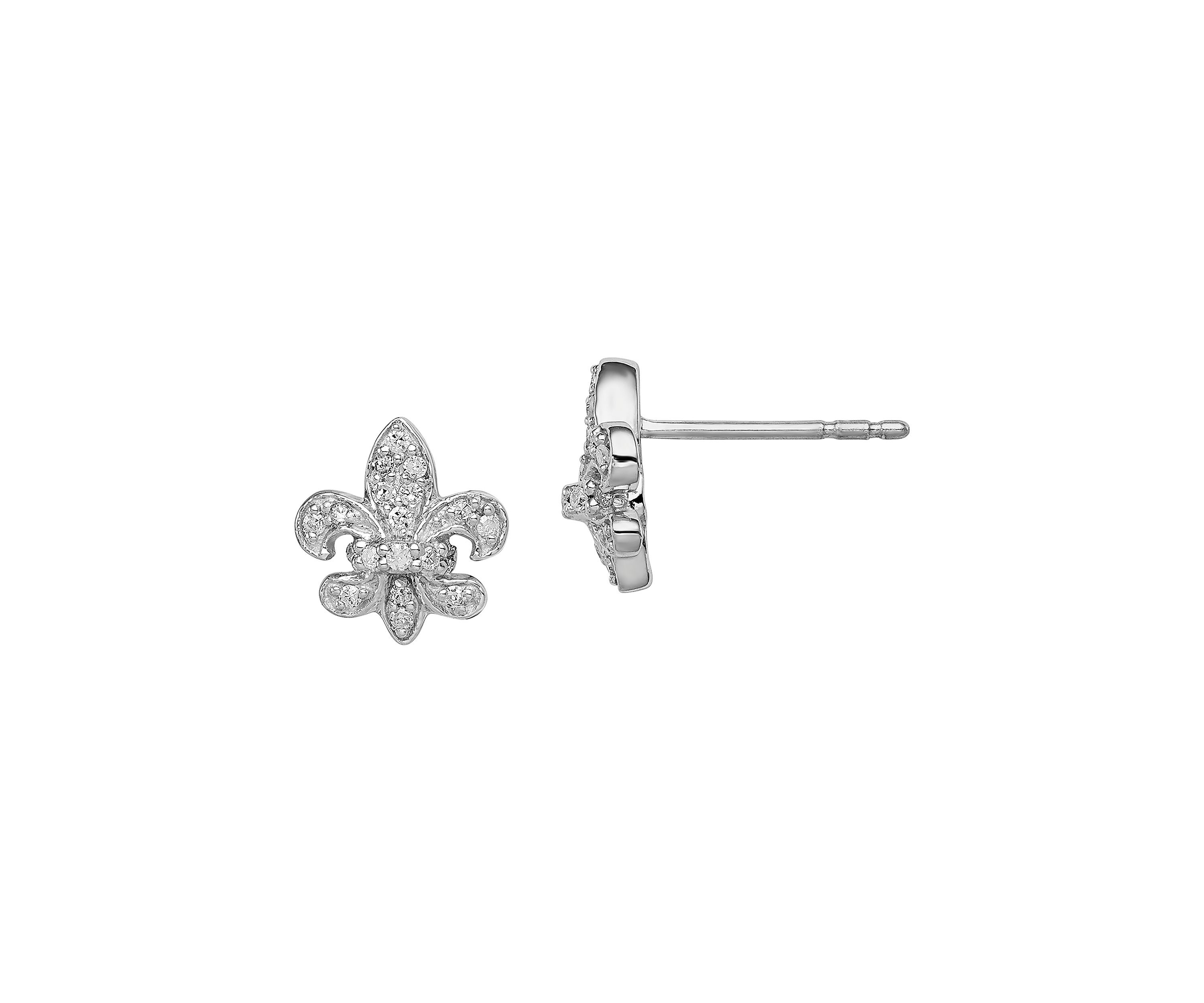 1/6 ct. t.w. Diamond Fleur de Lis Post Earrings in Rhodium Plated Sterling Silver