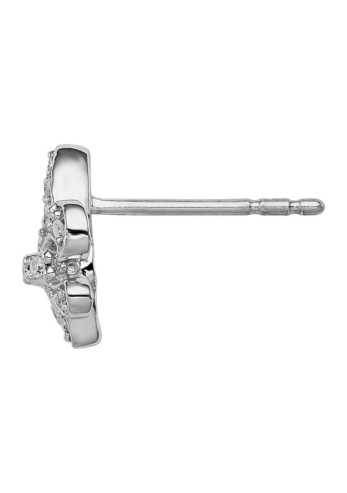 1/6 ct. t.w. Diamond Fleur de Lis Post Earrings in Rhodium Plated Sterling Silver