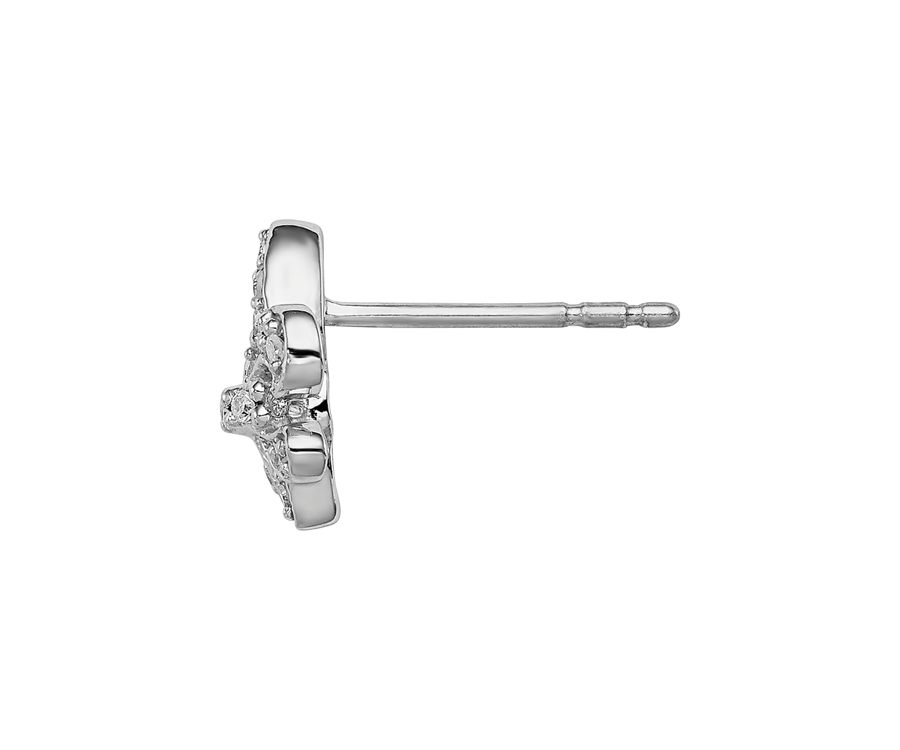 1/6 ct. t.w. Diamond Fleur de Lis Post Earrings in Rhodium Plated Sterling Silver
