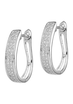 Belk & Co 1/5 ct. t.w. Diamond Oval Hinged Hoop Earrings in Rhodium Plated Sterling Silver, White