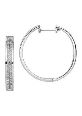 3/8 ct. t.w. Diamond Round Hinged Hoop Earrings in Rhodium Plated Sterling Silver