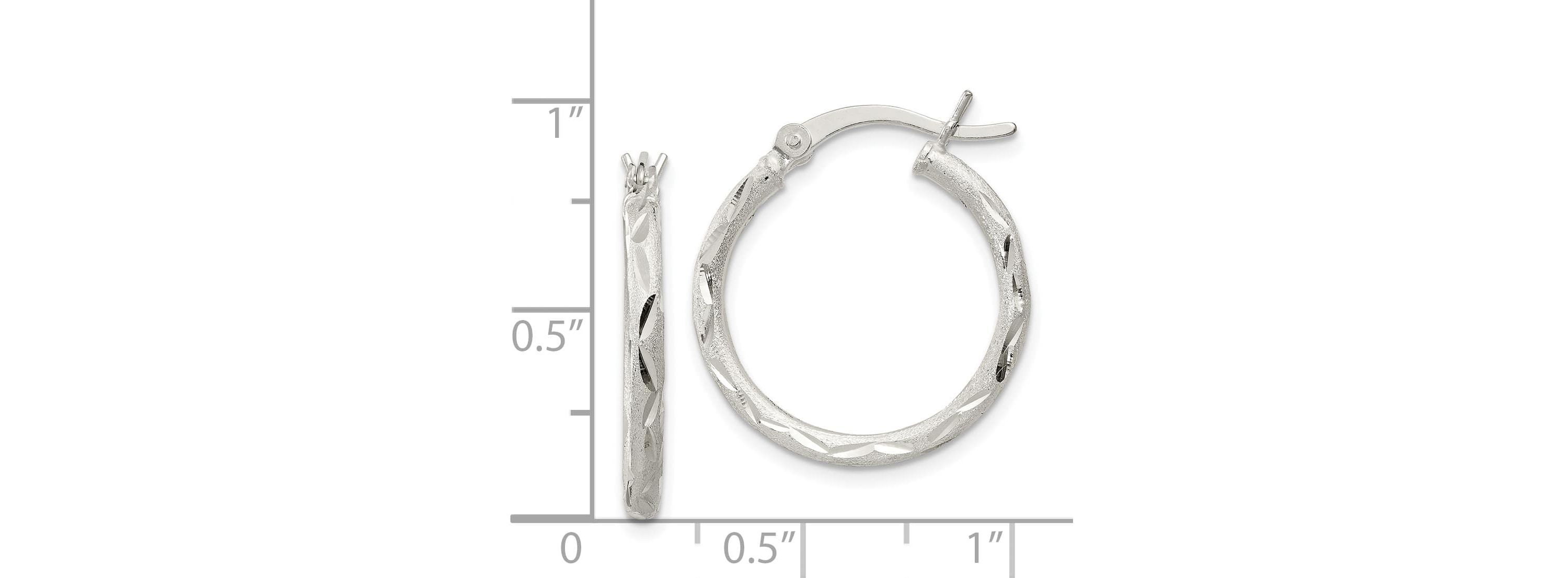 Sterling Silver Satin and Diamond-cut 2x20mm Hoop Earrings