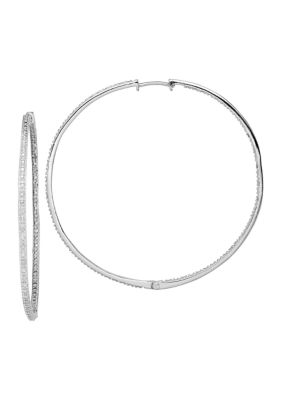 Belk & Co 1/4 Ct. T.w. Diamond In And Out Hoop Earrings In Rhodium Plated Sterling Silver