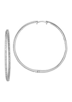 Belk & Co 1/4 ct. t.w. Diamond In and Out Hoop Earrings in Rhodium Plated Sterling Silver, White
