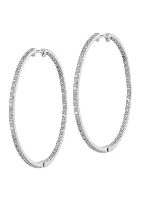 1/4 ct. t.w. Diamond In and Out Hoop Earrings in Rhodium Plated Sterling Silver