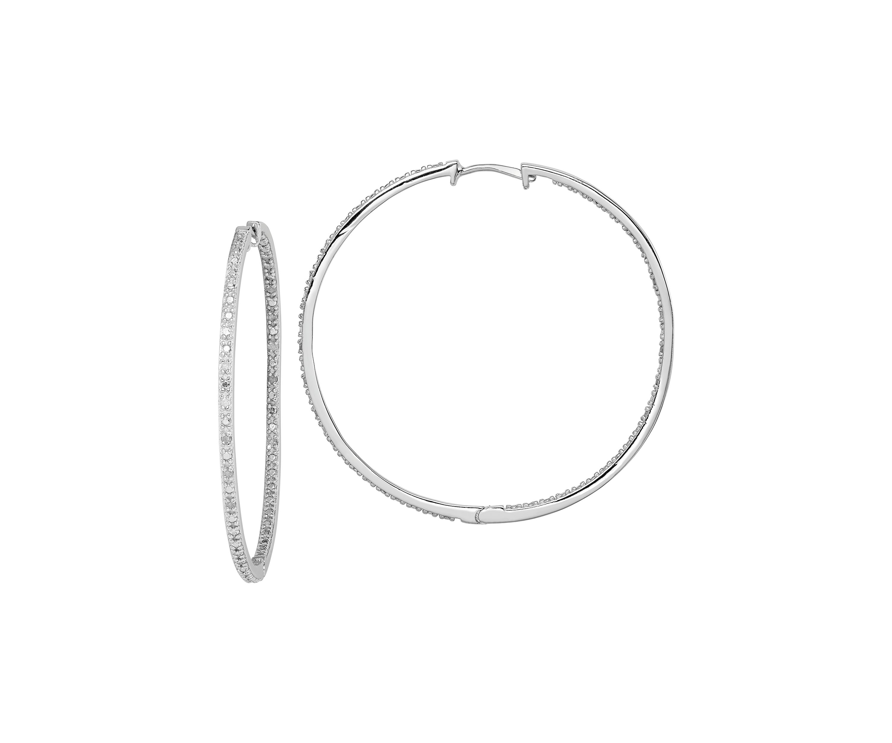1/8 ct. t.w. Diamond In and Out Hoop Earrings in Rhodium Plated Sterling Silver