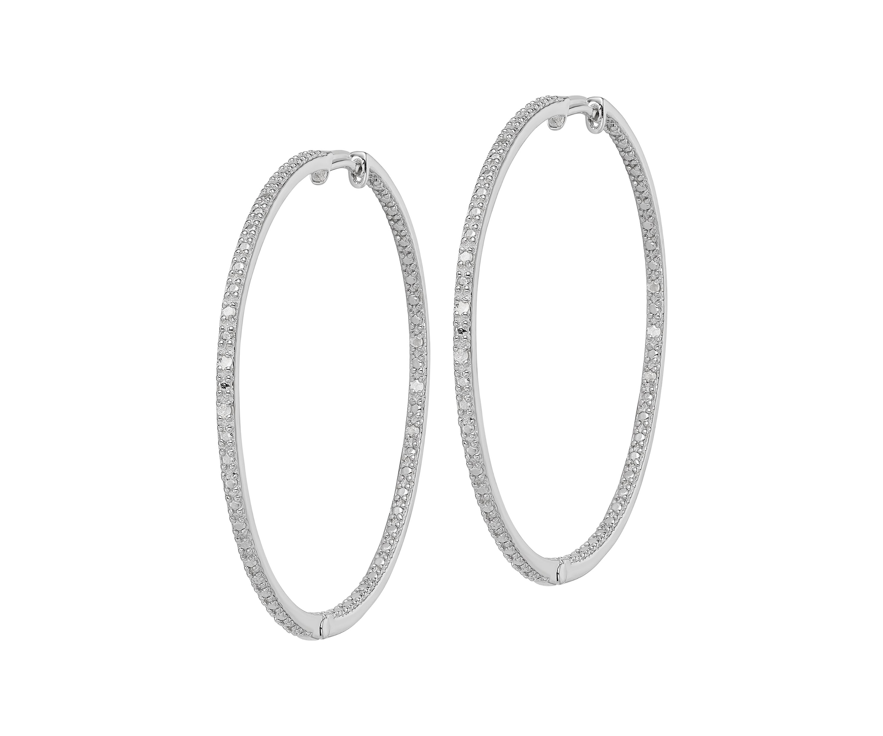 1/8 ct. t.w. Diamond In and Out Hoop Earrings in Rhodium Plated Sterling Silver