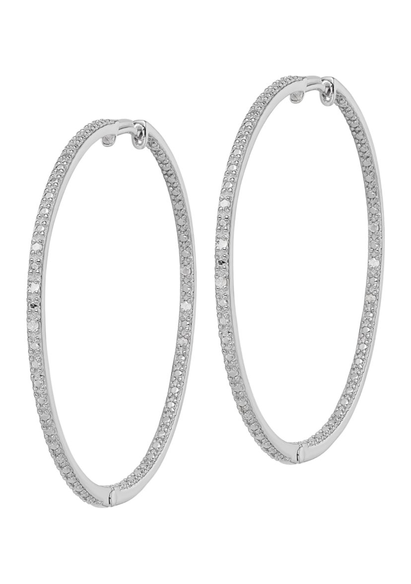 1/8 ct. t.w. Diamond In and Out Hoop Earrings in Rhodium Plated Sterling Silver