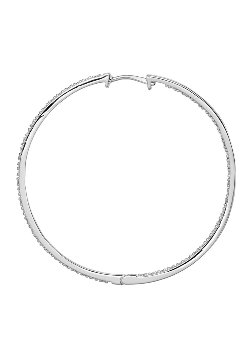 1/8 ct. t.w. Diamond In and Out Hoop Earrings in Rhodium Plated Sterling Silver