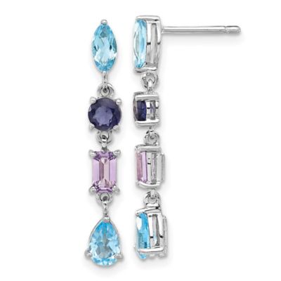 Belk & Co 2.58 ct. t.w. Amethyst, Swiss Blue Topaz and Iolite Dangle Earrings in Rhodium-plated Sterling Silver