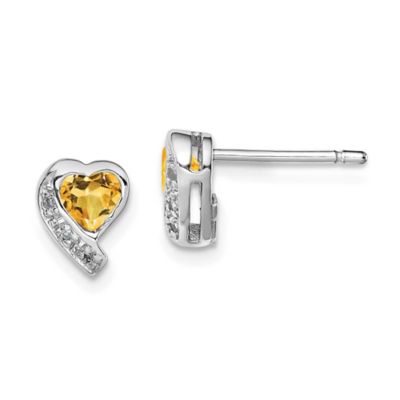 Belk & Co 1/2 ct. t.w. Citrine and Diamond Accent Heart Earrings in Rhodium-plated Sterling Silver, White