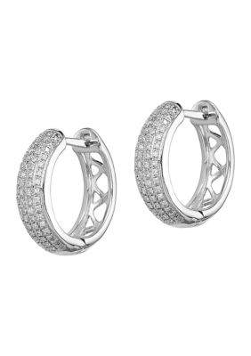 Belk & Co 1/3 Ct. T.w. Diamond Hinged Hoop Earrings In Rhodium Plated Sterling Silver
