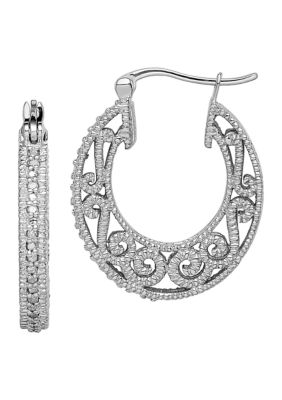 Belk & Co 1/10 Ct. T.w. Diamond Hinged Hoop Earrings In Rhodium Plated Sterling Silver