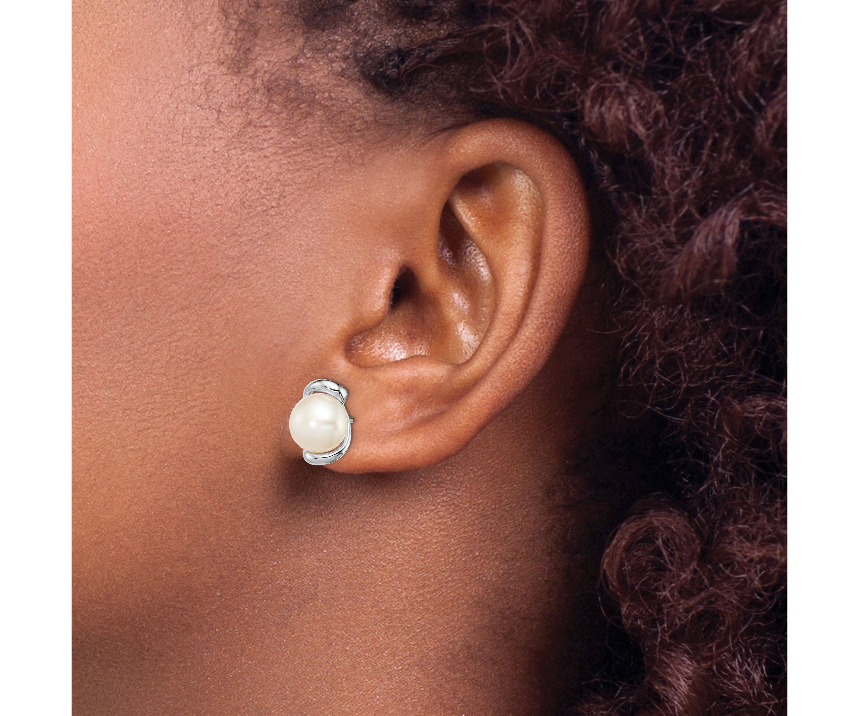 Sterling Silver Rhodium-plated 8-9mm White Freshwater Cultured Pearl Post Earrings