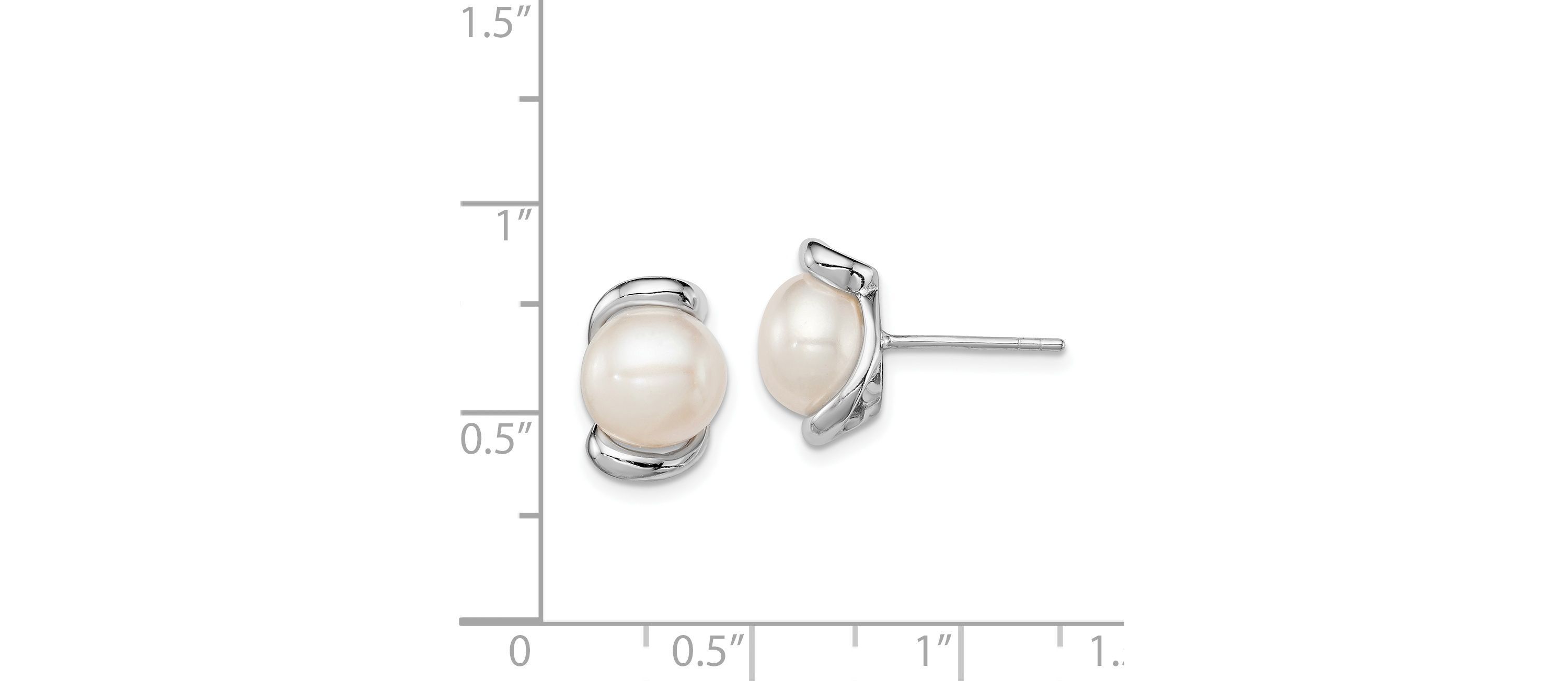 Sterling Silver Rhodium-plated 8-9mm White Freshwater Cultured Pearl Post Earrings