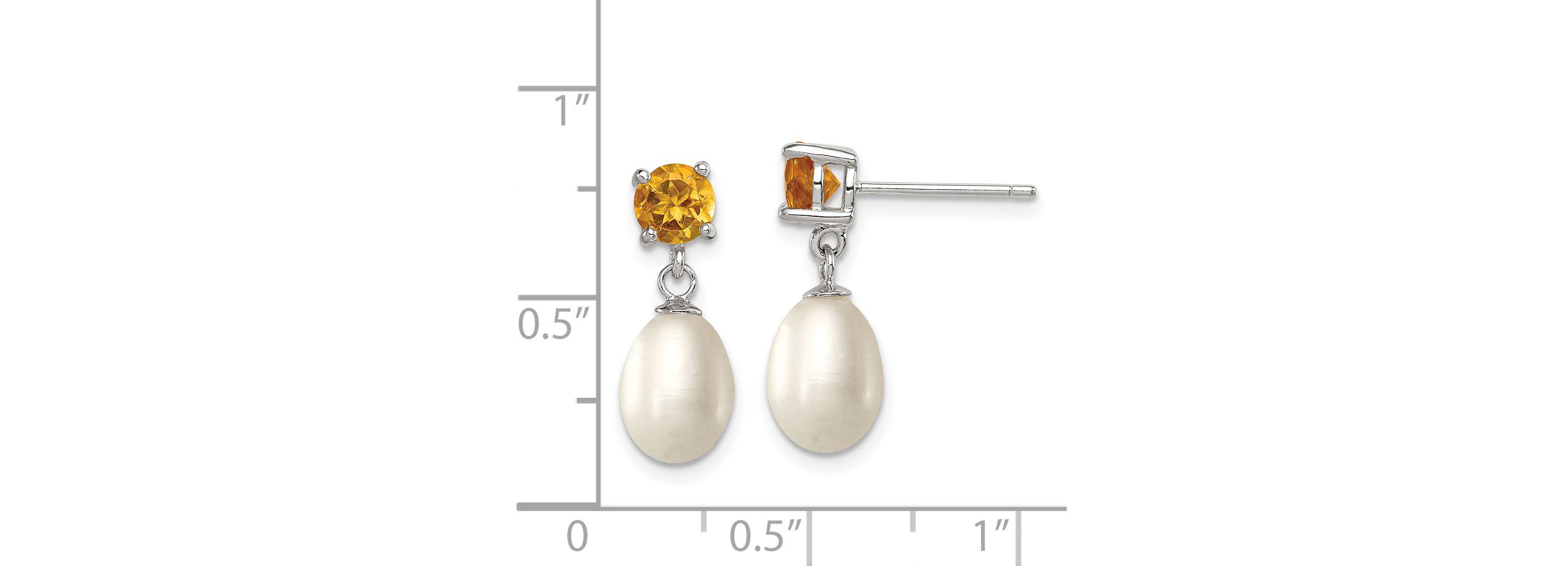 1.225 ct. t.w. Citrine and Freshwater Cultured Pearl Rhodium-plated 7-8mm Teardrop Earrings in Sterling Silver
