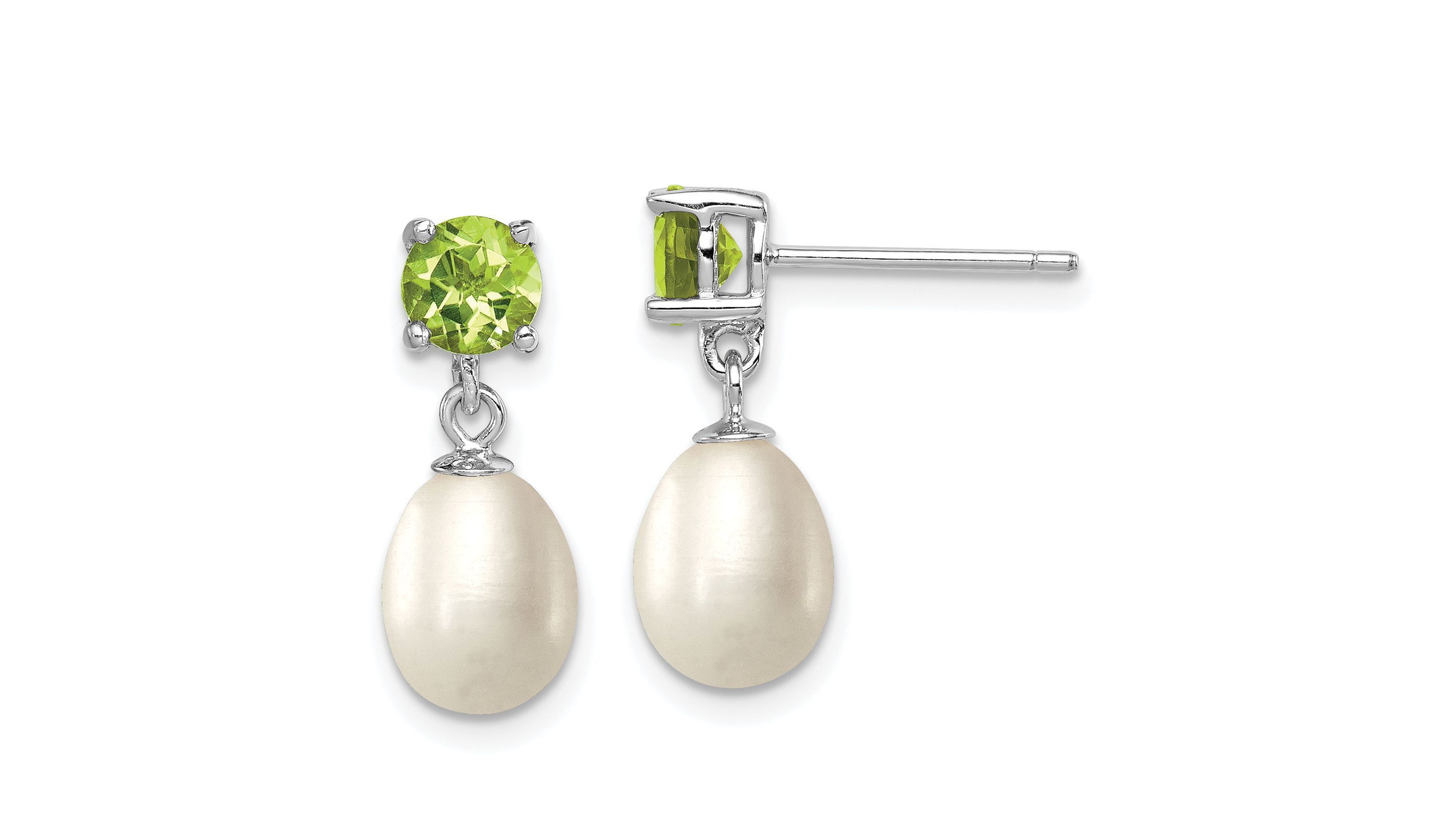 1.225 ct. t.w. Peridot and Freshwater Cultured Pearl Rhodium-plated 7-8mm Teardrop Earrings in Sterling Silver