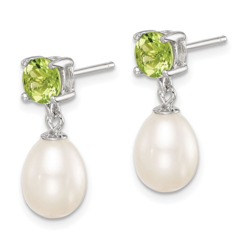 1.225 ct. t.w. Peridot and Freshwater Cultured Pearl Rhodium-plated 7-8mm Teardrop Earrings in Sterling Silver