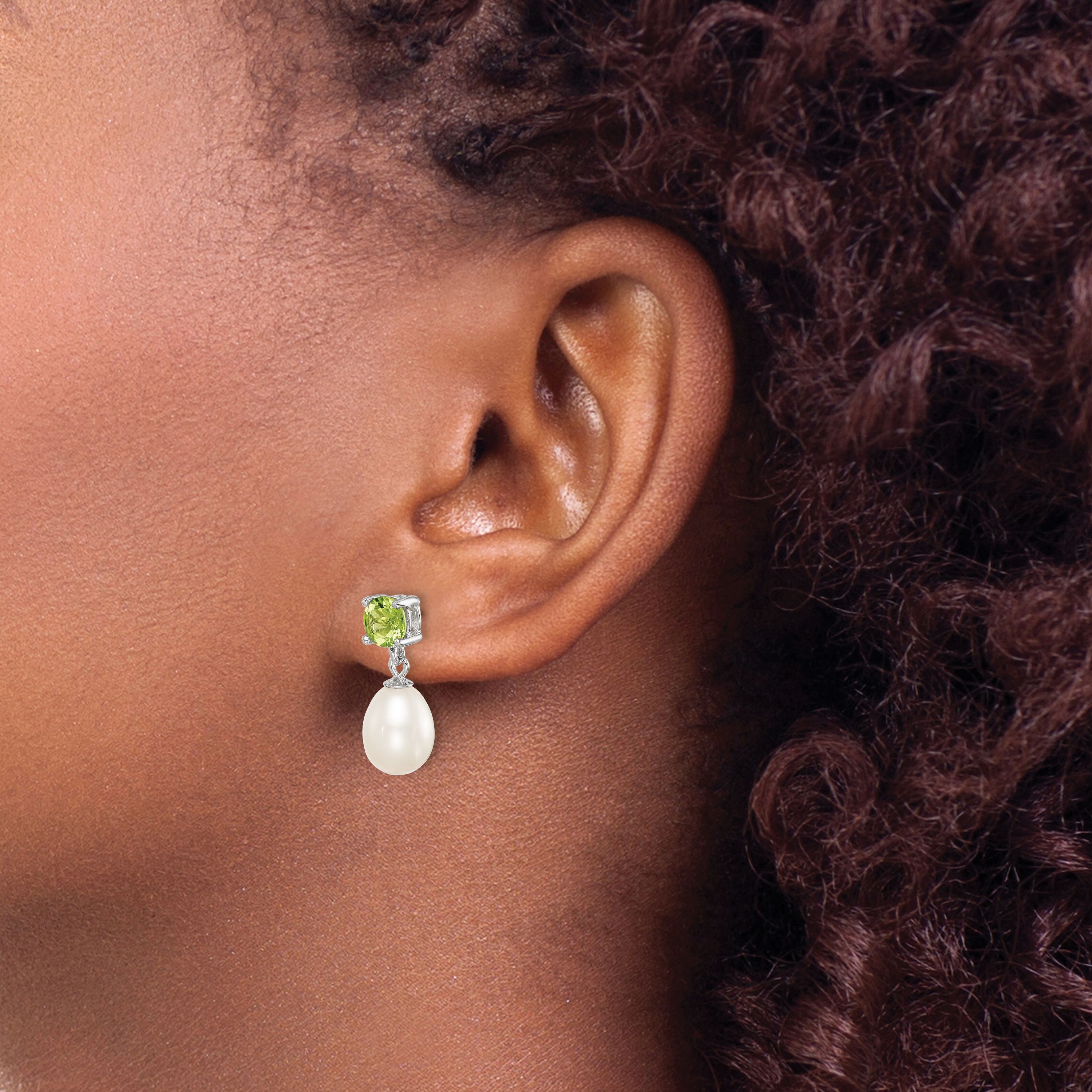 1.225 ct. t.w. Peridot and Freshwater Cultured Pearl Rhodium-plated 7-8mm Teardrop Earrings in Sterling Silver